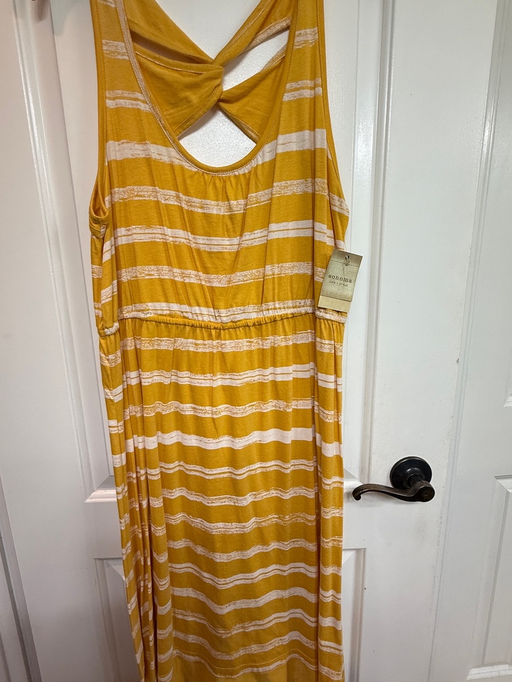Sonoma Mustard Yellow and Cream Striped Sleeveless Maxi Dress